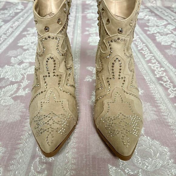 Mia Jossie Women's Tan Cowboy Boots with Rhinestones - Picture 1 of 8